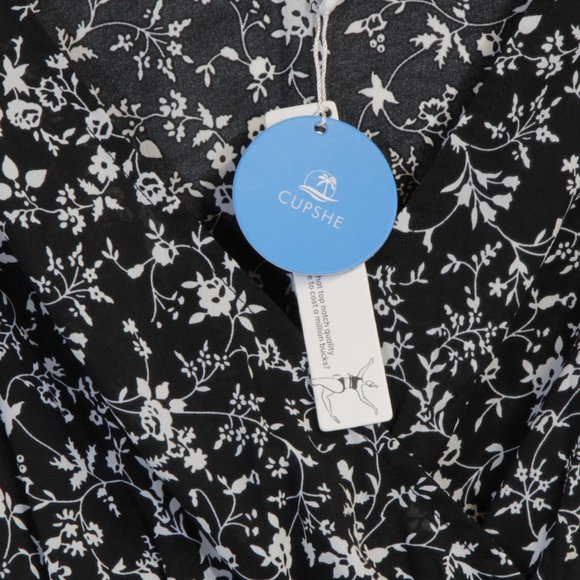 Cupshe Black and White Long Sleeve Ditsy Flowered Vine Mini Dress Size Small NWT - Picture 7 of 7